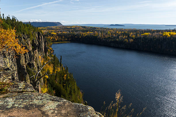 istock High cliff viewpoint overlooking long lake and forested shoreline in northern On 2253633574
