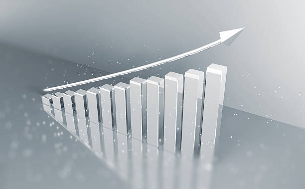 istock Silver Metallic Bar Chart with Upward Arrow Representing Business Growth 2253634172