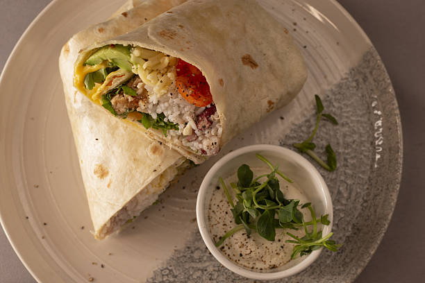 istock Grilled vegetable roll served with smooth herb sauce for lunch 2253643469