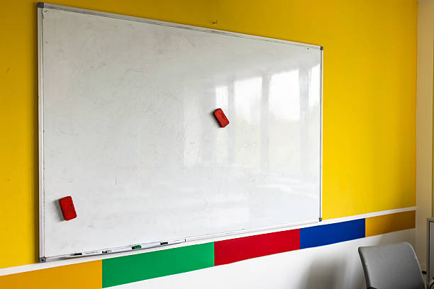 multi-colored chemical pens Writing utensils placed together in a wooden box on aluminum shelf.