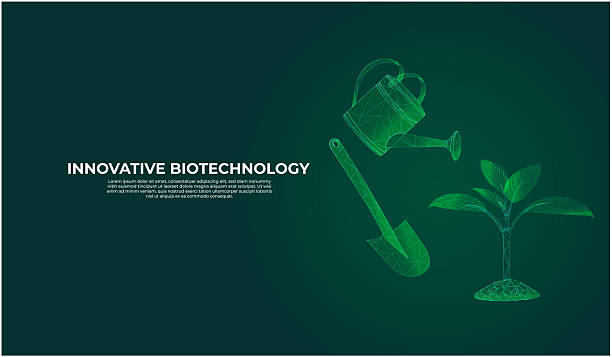 istock Futuristic garden watering can, shovel, and seedling: elements of eco-friendly design and biotechnology. Vector template of sustainable innovation for environmental care and nature concepts. Biotech 2253647144