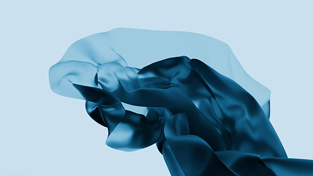 istock Blue Flowing Soft Silk Fabric Abstract Background Copy Space. 3d illustration 2253655189