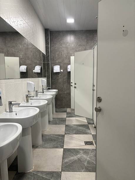 istock an empty public toilet with many sinks 2253655305