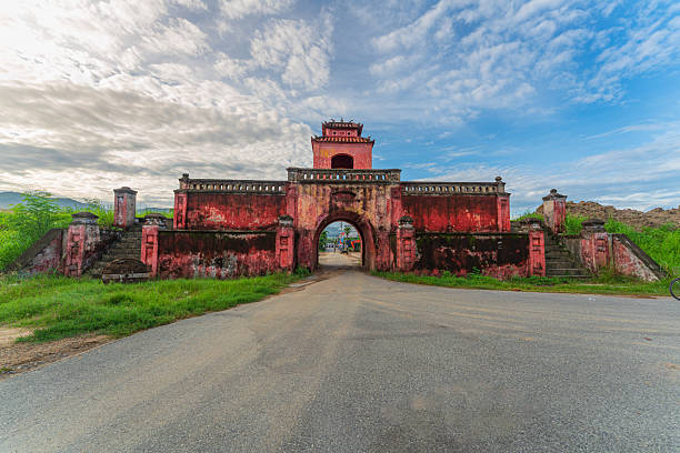 Front gate of Dien Khanh ancient citadel. Diên Khánh Citadel is an ancient military fortress built in 1793 in Khánh Hòa. It is one of the oldest citadels in Southern Vietnam, featuring a unique Vauban-style hexagonal design and remaining old gates - Khanhj Hoa province, central Vietnam