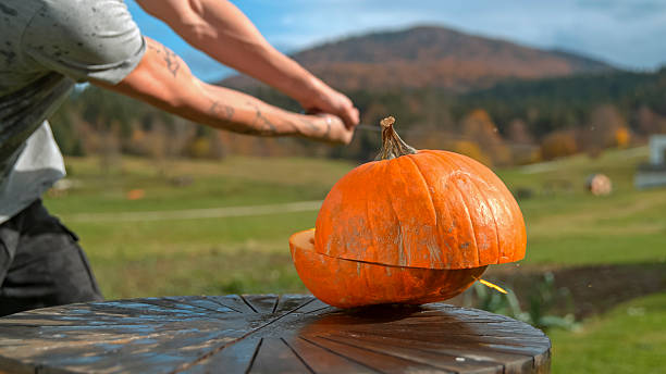 Abstract pumpkin background on yellow background