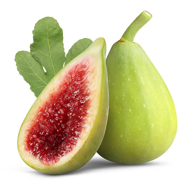 istock Fresh green figs and leaf isolated on white 2253664519