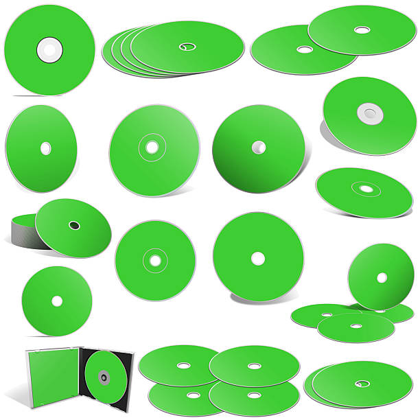 Green abstract CD disks and boxes on white background. Ready to be personalized by you. Template for prints, textiles, wrapping, wallpaper, website etc.