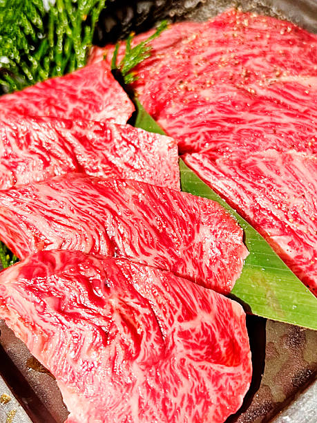 Plate with japanese barbecue meat slices