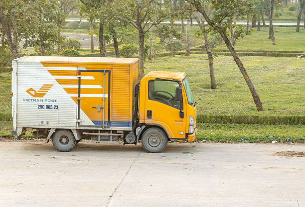 3d rendering of Van or truck of freight forwarder or shipping company quickly delivers packages and deliveries