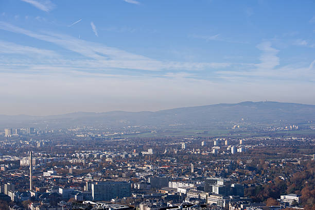 istock Looking down from viewing platform of Main Tower platform with skyline and blue sky background on a sunny autumn day. 2253673656