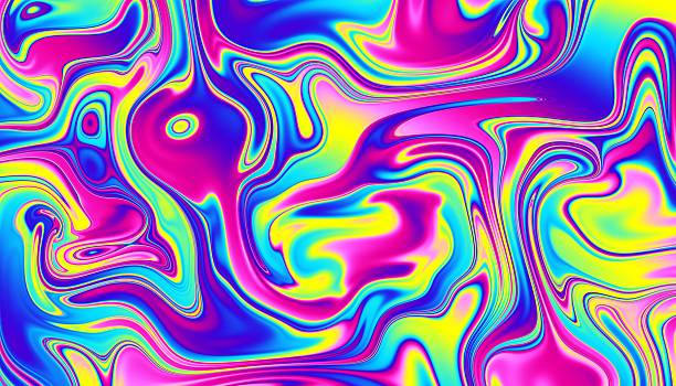 istock Rainbow swirling pattern with vivid neon pink, yellow and blue tones. Excellent for vibrant print design, retro-futuristic UI or energetic abstract backdrops. Vibrant graphic abstract wallpaper 2253674085