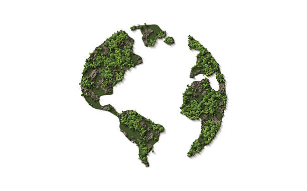 istock Green World Map- 3D tree or forest shape of world map isolated on white background. 2253674782