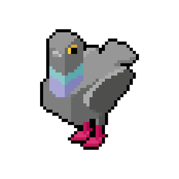 pixel art pigeon with a gray body. Retro 8-bit asset for urban nature or gaming scenes.