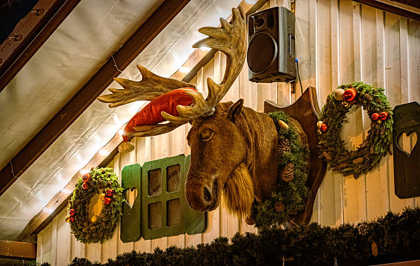 istock Talking moose and festive Christmas market decorations in Gdansk 2253676501