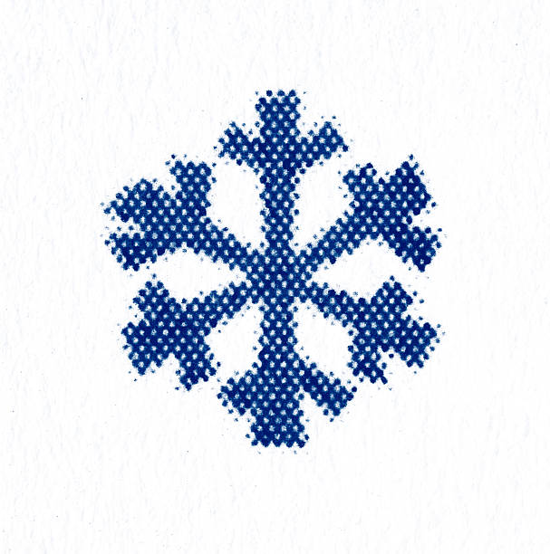 istock Blue halftone snowflake icon on white paper texture 2253681995