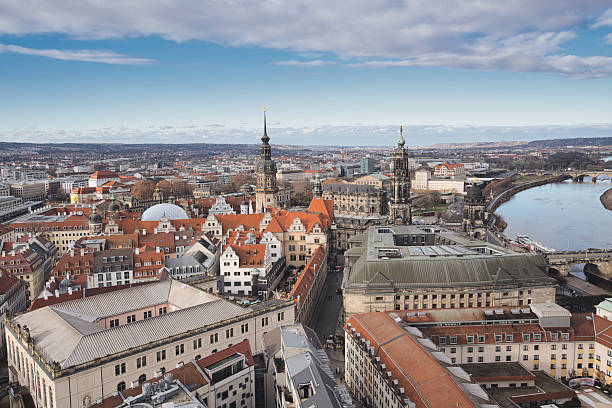 istock Dresden's historic city center panoramic view featuring the elbe river winding through its european architecture, showcasing iconic steeples and cultural landmarks under a clear sky 2253683496