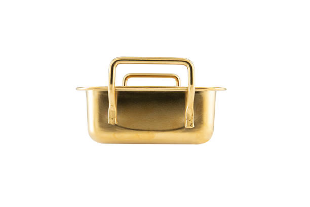 istock Empty Golden Pan or bowl with handles isolated on white background 2253685691