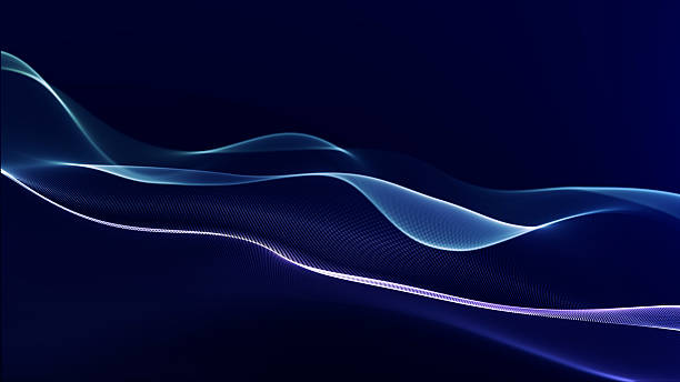 istock Minimal abstract waves with smooth purple and blue gradient lines. Clean futuristic digital flow on dark background. 2253688997