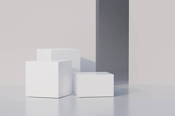 istock White Podium studio and cube pedestal on white background with product shelf on one white floor and wall the platform for product presentation minimal style, copy space, abstract podium. 3D render. 2253696170