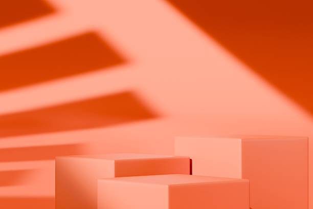 istock Abstract background with orange summer theme. Podium and sun shadow backdrop scene. Orange podium for product display mockup minimal style. 3d render. 2253696520