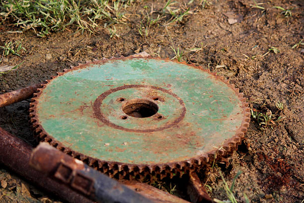 View of an obsolete gear of anchor lift on an old ship.