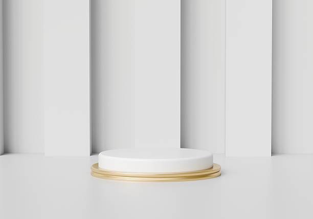 istock 3d podium platform copy space. minimal luxury studio lighting advertising concept. cosmetic product display for ecommerce ads and website hero banner. 3d render. 2253699646