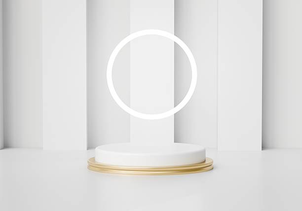 istock 3d podium platform copy space. minimal luxury studio lighting advertising concept. cosmetic product display for ecommerce ads and website hero banner. 3d render. 2253699649