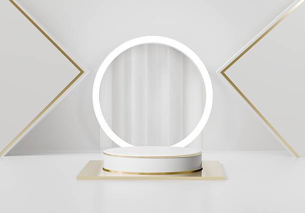 istock 3d podium platform copy space. minimal luxury studio lighting advertising concept. cosmetic product display for ecommerce ads and website hero banner. 3d render. 2253699661
