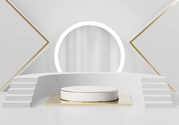istock 3d podium platform copy space. minimal luxury studio lighting advertising concept. cosmetic product display for ecommerce ads and website hero banner. 3d render. 2253699720