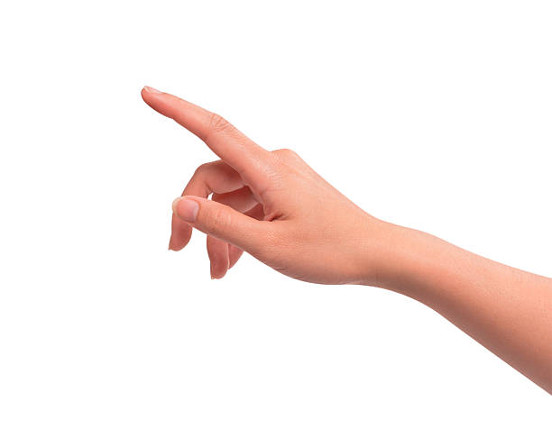 istock Hand pointing or pressing imaginary screen, isolated on white background. High quality studio shot. 2253699783