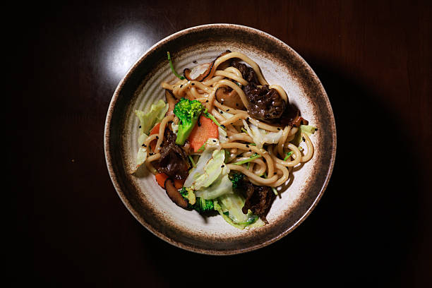 Vegetarian Stir Fry Udon Noodles with Mixed Vegetables