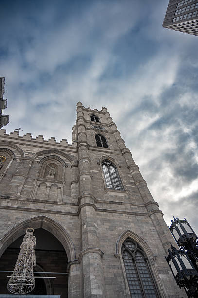 Montreal Notre-Dame Cathedral facade during a winter day