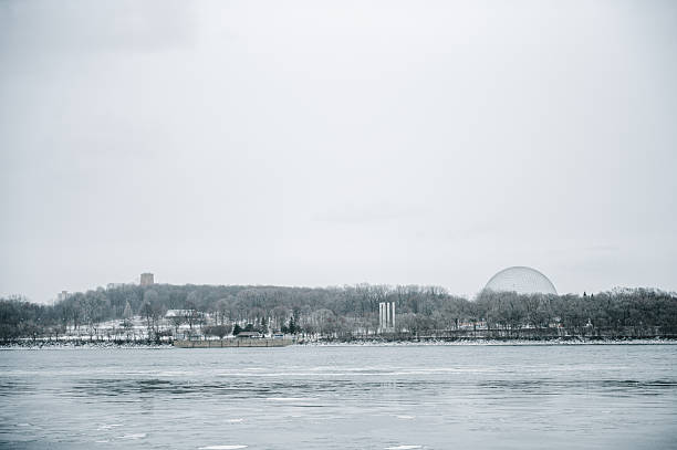St. Lawrence river and Terre des Hommes in Montreal during winter day