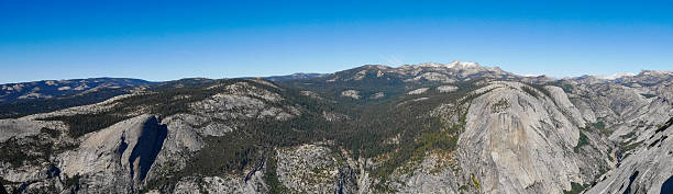 istock Wide Panoramic View of Granite Mountains and Forested Valley Under Clear Blue Sky 2253704365