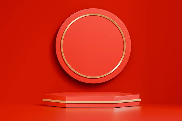 istock 3d minimal abstract red podium geometric luxury display design platform for product display presentation, 3D Product display red podium for product presentation. 3d rendering illustration. 2253705233