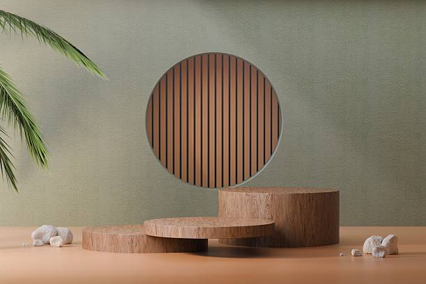 istock 3d Minimal abstract wood podiums block for product presentation with empty stage, 3d mockup products display for nature, organic, spa, health, cosmetic, beauty, Sunshade shadow on beige.3d rendering. 2253707615