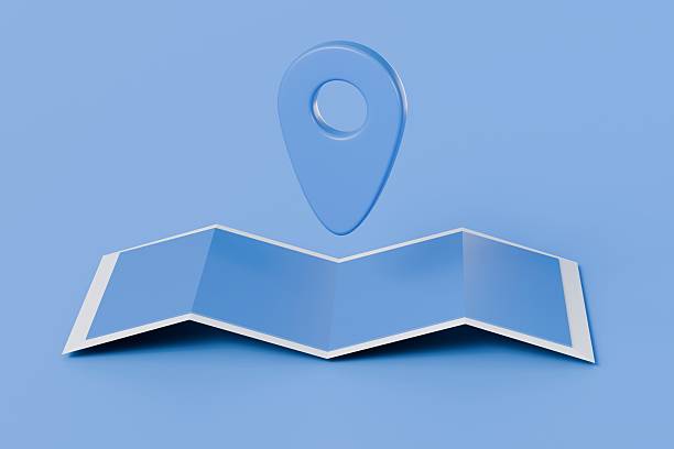 istock 3D Blue Location Folded Paper Map and Pin icon. Blue GPS Pointer Marker Icon. GPS and Navigation Symbol. Element for Map, Social Media, Mobile Apps. time to travel concept. 3d rendering. 2253711224