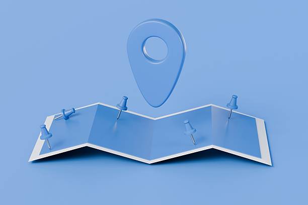 istock 3D Blue Location Folded Paper Map and Locator mark map Pin icon. Blue GPS Pointer Marker Icon. GPS and Navigation Symbol. Element for Map, Social Media, Mobile Apps. time to travel concept. 3d render. 2253711227