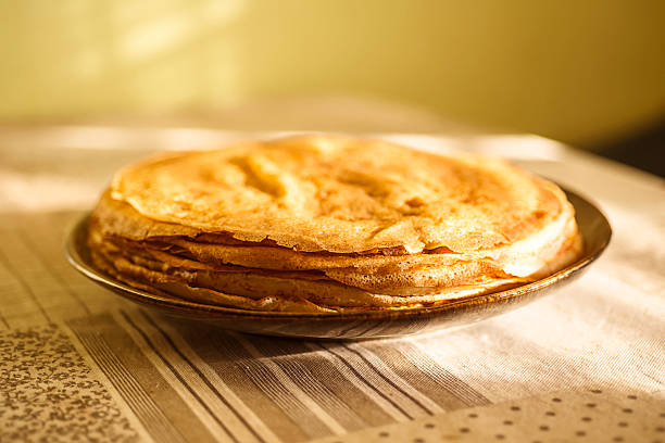 Directly Above Shot Of Pancake On Bed At Home