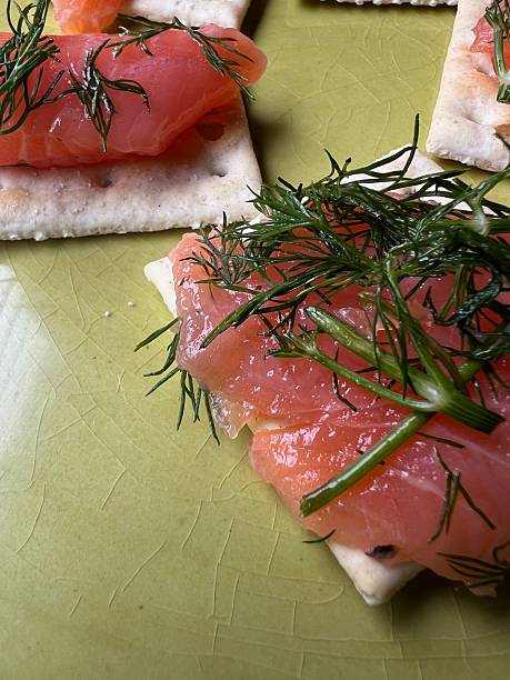 Nordic-Inspired Bites: Smoked Salmon with Dill on Crackers