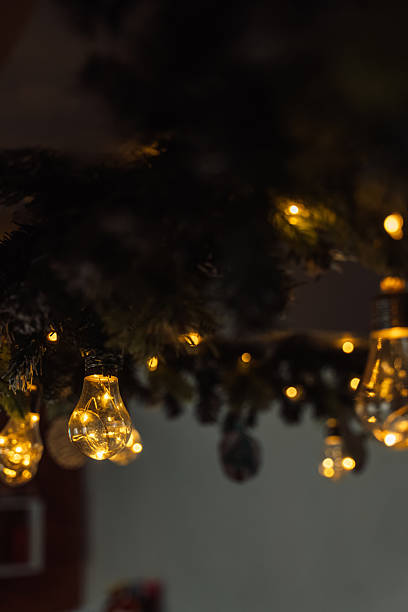 istock Blurred fir branches with warm holiday lights, cozy bokeh 2253724759