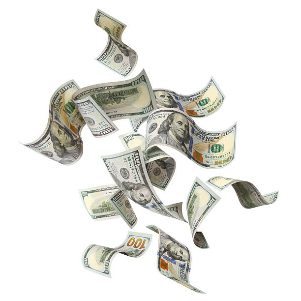 istock Flying hundred dollar banknotes, isolated on white background 2253724870