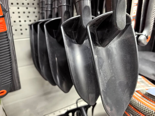 istock Shovels lined up for gardening tasks in a home improvement store 2253726817