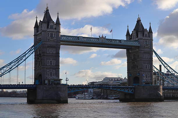 View of famous Tower Bridge over the river Thames in London, England, United Kingdom.