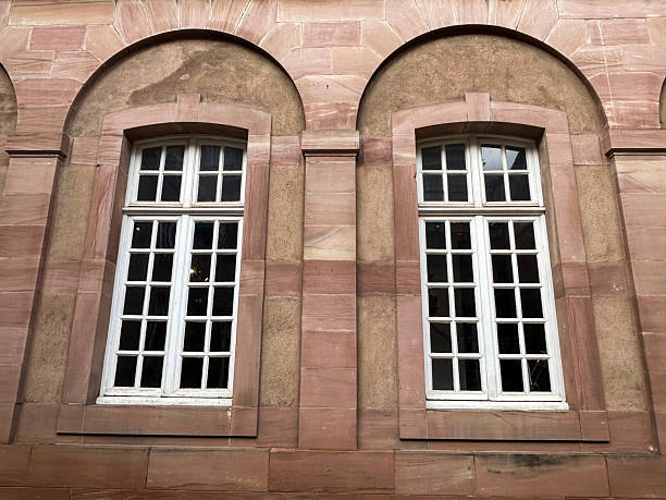 Windows on the facade of the building. Pattern. Close-up.