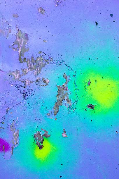 Grunge wall texture with neon green, purple glow. Futuristic 2000s style, iridescent, distressed. Background, digital art, modern 90s, 2000s, Y2K creative banner, abstract visuals.