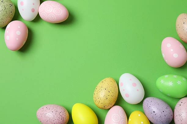 istock Happy Easter. Colorful eggs on color background, space for text or advertising 2253733597