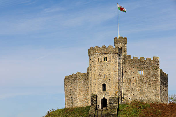 Cardiff, Wales - November 13, 2025: The Norman Keep at Cardiff Castle in Cardiff, Wales, UK. Built in the early 12th century on a motte, the twelve-sided shell keep is a prominent Norman fortification within the castle complex.