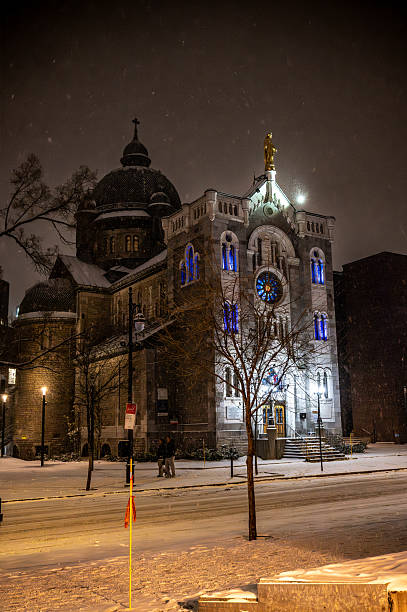 Notre Dame de Loudes Chapel in Montreal during winter night