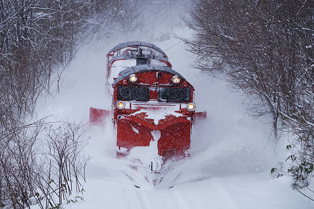Nayoro-city, Hokkaido, Japan - December 27, 2025 : DE15 Russel train running on Soya line